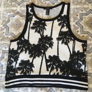 F21 Crop Top Black Palm Trees California sz Medium